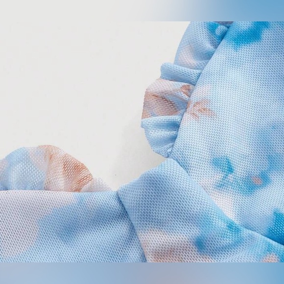 Floral Bodycon Dress Ruched Slit Sweetheart Neckline‎ Blue Party Size S - Picture 3 of 3